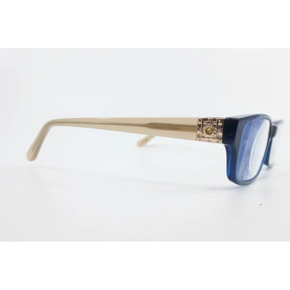 Kay Unger New York K182 BLU Blue Gold Rectangular Eyeglasses Frames 52-16-135